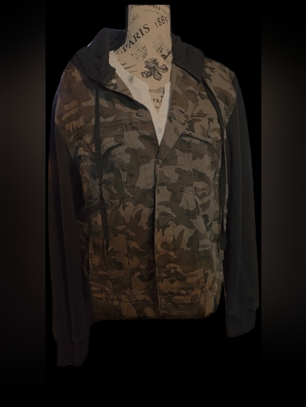 Source Unknown Camouflage Hooded Field Jacket with Black Sleeves